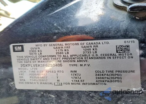 2015 GMC Terrain Sle z USA, uszkodzony, nr VIN 2GKFLVEK3F6253486